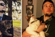 Man Can’t Have a Cat So He Takes Photo With Every Kitty He Meets and Gives Them Cuddles