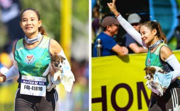 Woman Finishes Marathon Carrying Puppy She Rescued Along The Way